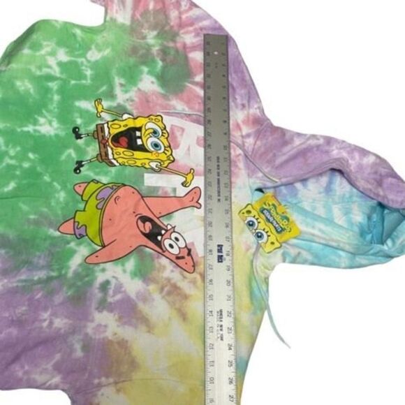 Spongebob Patrick Star BFF Tie Dye Crop Hoodie Rainbow Colorful Friends - Picture 2 of 6